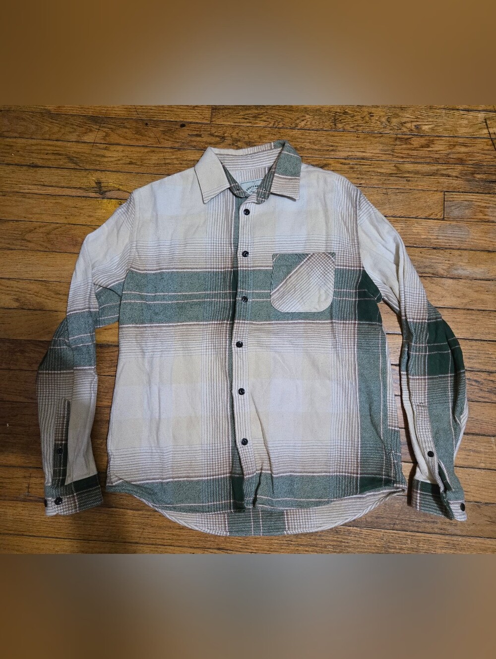Portuguese Flannel L Sequoia Tan Green Flannel Button up Shirt